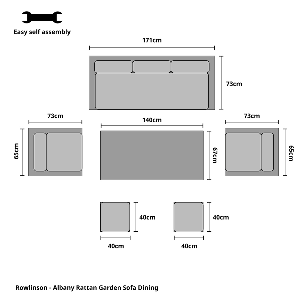 Rowlinson Garden Albany Rattan Sofa Dining Set 7 Seat Grey | Thompson